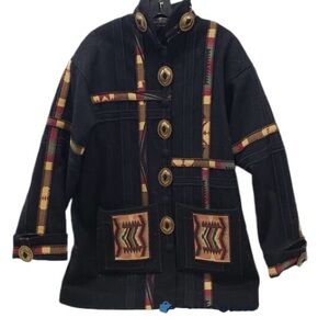 Coloratura Southwestern Native American Western Embroidered 100% Wool Coat M/L